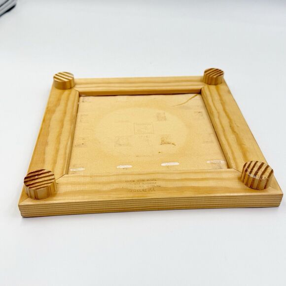 Barbour Ceramics Tile 8x8 square Stand Wood Cobalt Blue and White Yellow Flowers - Picture 4 of 16